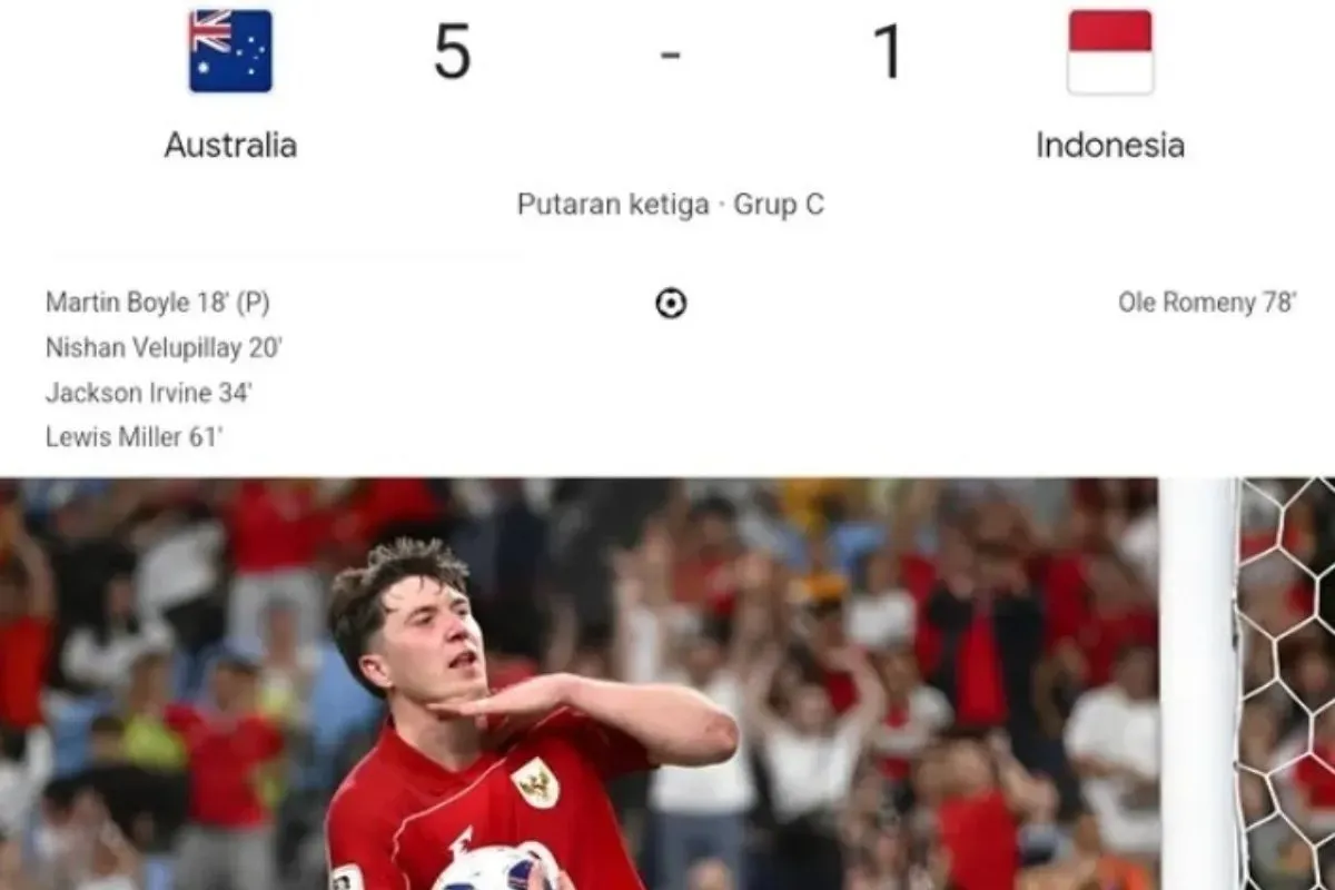 Timnas Indonesia takluk dari Australia 5-1.