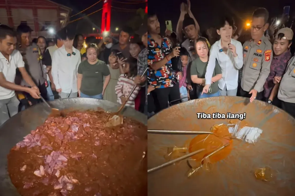 Willie Salim masak 200 kg rendang di Palembang, tetapi habis saat belum sempat dibagikan. (Sumber: Tangkap Layar TikTok/@williesalim)