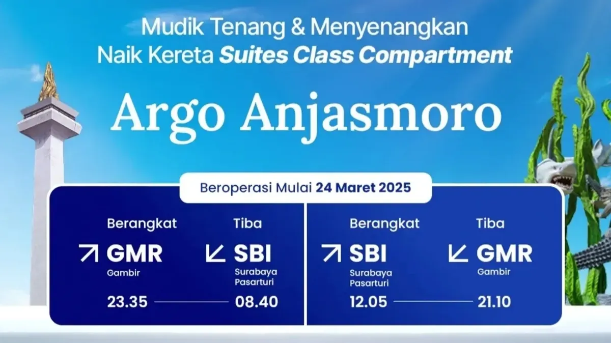 Mudik pakai kereta api Argo Anjasmoro Jakarta-Surabaya sudah mulai beroperasi besok, Senin 24 Maret 2025. (KAI)