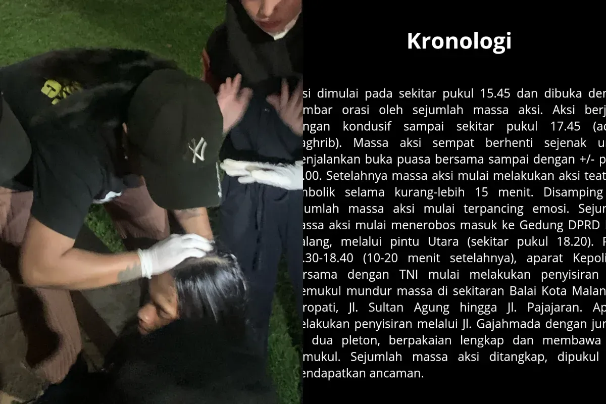 Potret massa aksi tolak UU TNI di Malang, Jawa Timur yang mengalami luka-luka (kiri). (Sumber: X/@YLBHI)