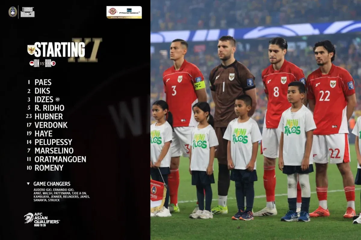 Starting XI Timnas Indonesia vs Bahrain Kualifikasi Piala Dunia 2026.