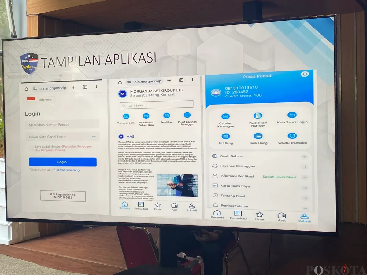 Tampilan aplikasi penipuan online yang diungkap polisi. (Sumber: Poskota/Primayanti Juli Kumala Manalu)