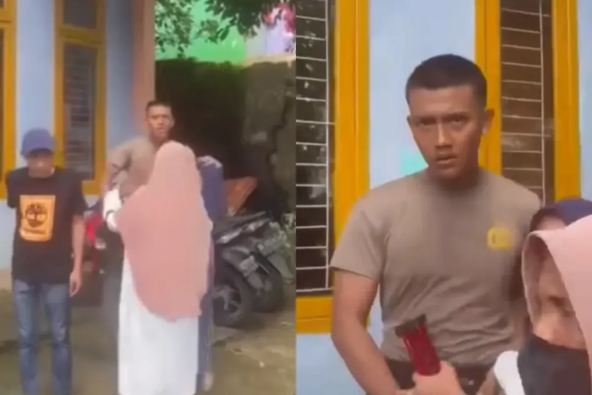 Momen seorang oknum polisi mengancam warga di Ternate dengan membawa sajam. (Sumber: Tangkap Layar Instagram/@funnelmedia)