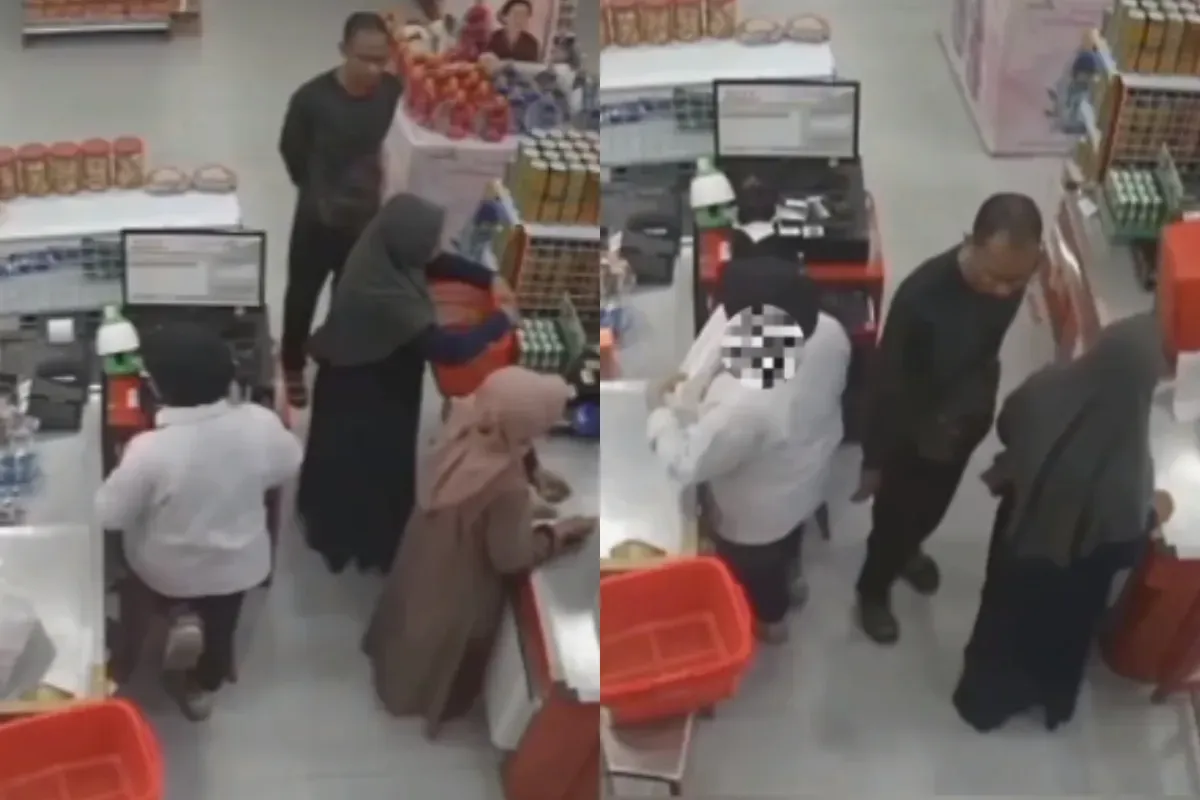 Aksi pelecehan seksual terhadap kasir oleh pelanggan di supermarket Situbondo terekam kamera CCTV. (Sumber: Tangkap Layar Instagram/@funnelmedia)