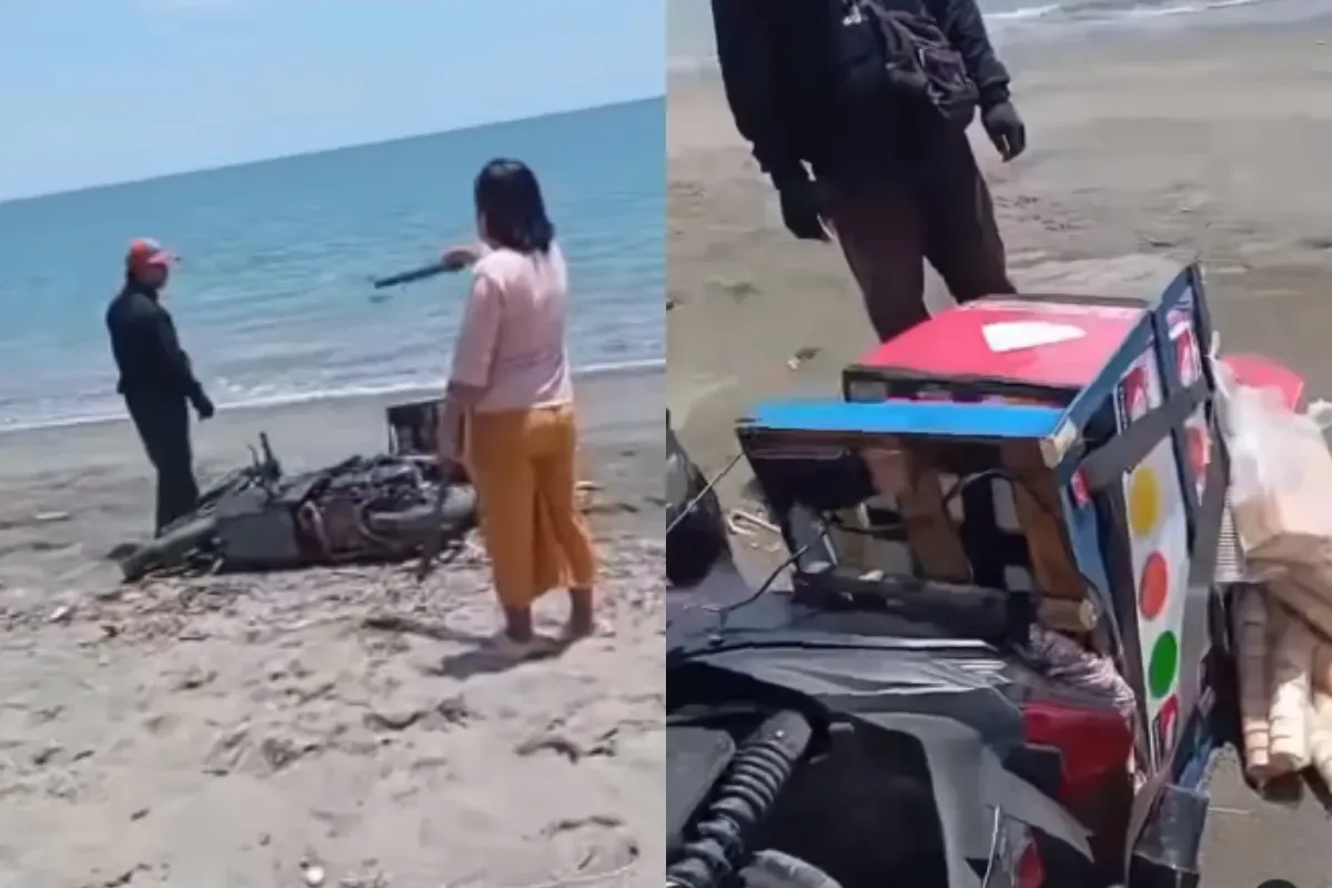 Penjual es krim diusir dan dirusak dagangannya oleh seorang ibu-ibu yang mengaku sebagai pengelola pantai Lolak. (Sumber: Tangkap Layar Instagram/@funnelmedia)