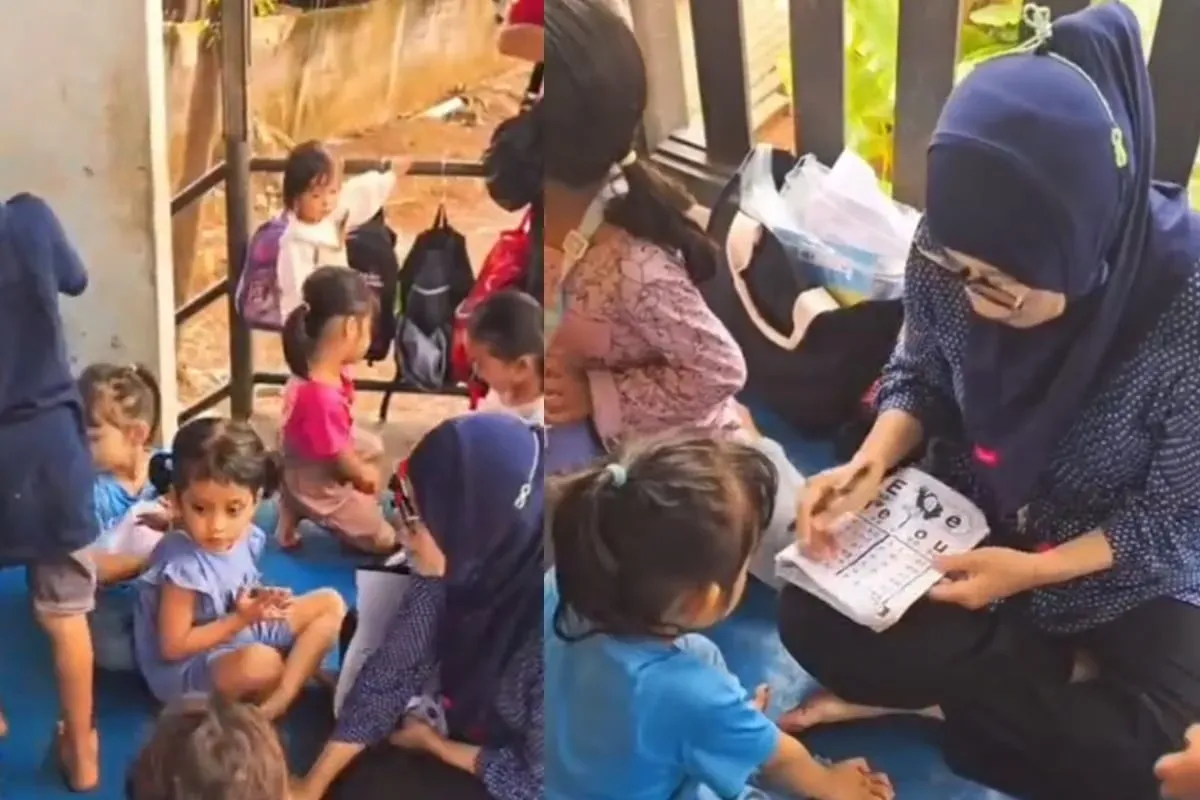 Kolase Foto - Lilia, satu-satunya guru yang telah puluhan tahun menjadi pengajar bagi anak-anak tak mampu di kawasan TPU Bintaro, Pesanggrahan, Sekolah Rumah Luminare Rempoa. (Sumber: TikTok/harjantohalim88/Poskota/Fani Ferdiansyah)