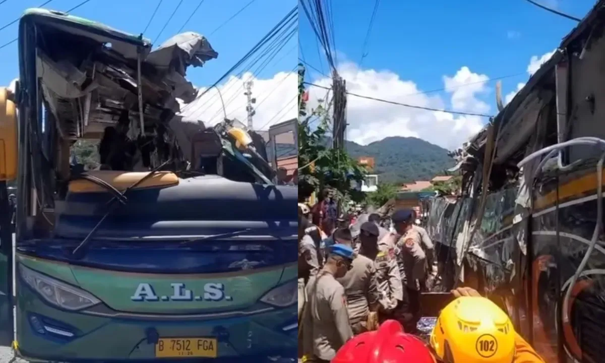 Bus ALS terguling di Padang Panjang, Sumbar, Selasa 6 Mei 2025. 11 tewas, 1 masih terjepit. 25 penumpang dievakuasi ke RS. (Sumber: Capture Instagram @InfoPadangPanjang)