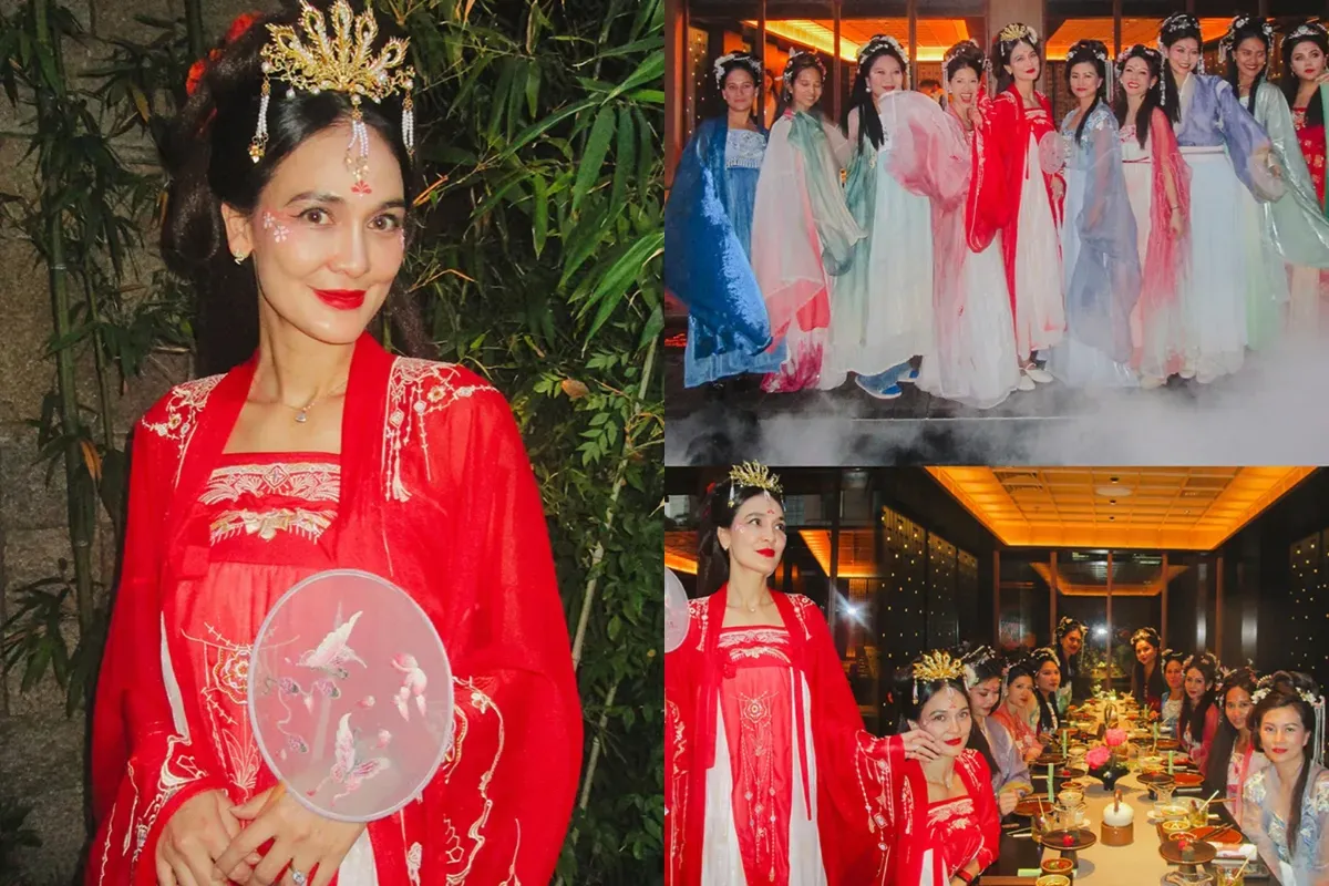 Potret bridal shower Luna Maya dengan mengenakan busana Tiongkok. (Sumber: Instagram/@lunamaya.)