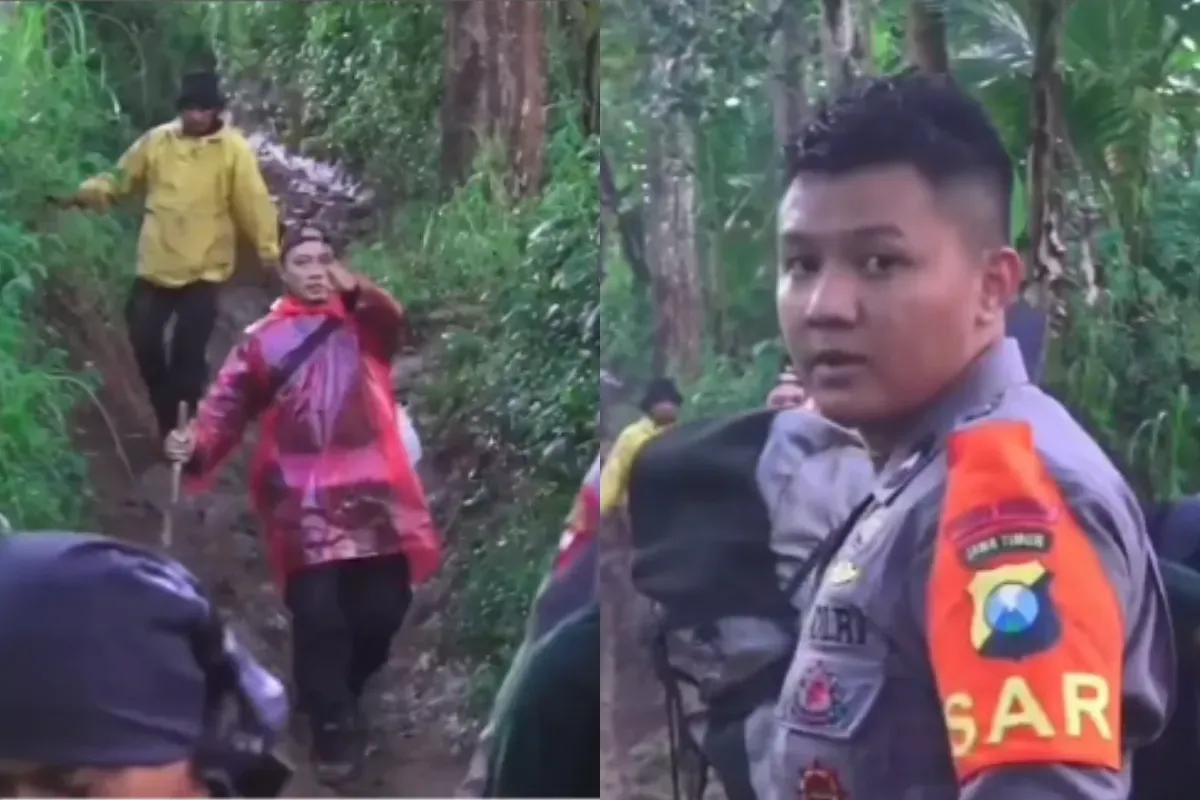 Dua oknum polisi diduga intimidasi jurnalis saat peliputan proses evakuasi jasad pendaki di Gunung Saeng. (Sumber: Tangkap Layar Instagram/@medsos_rame)