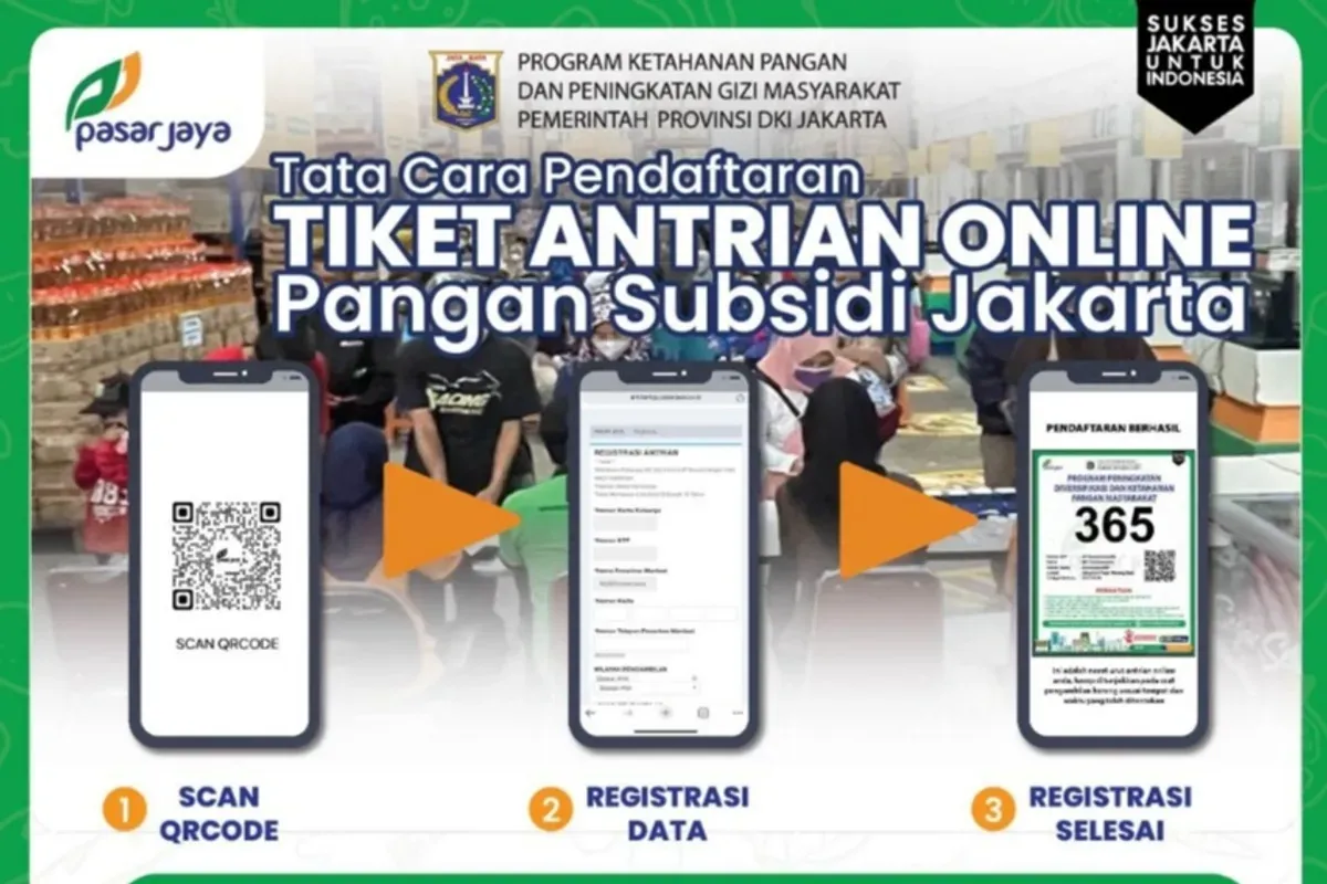 Antrian ots KJP Pasar Jaya untuk dapat sembako murah. (Sumber: Website/Pasar Jaya)