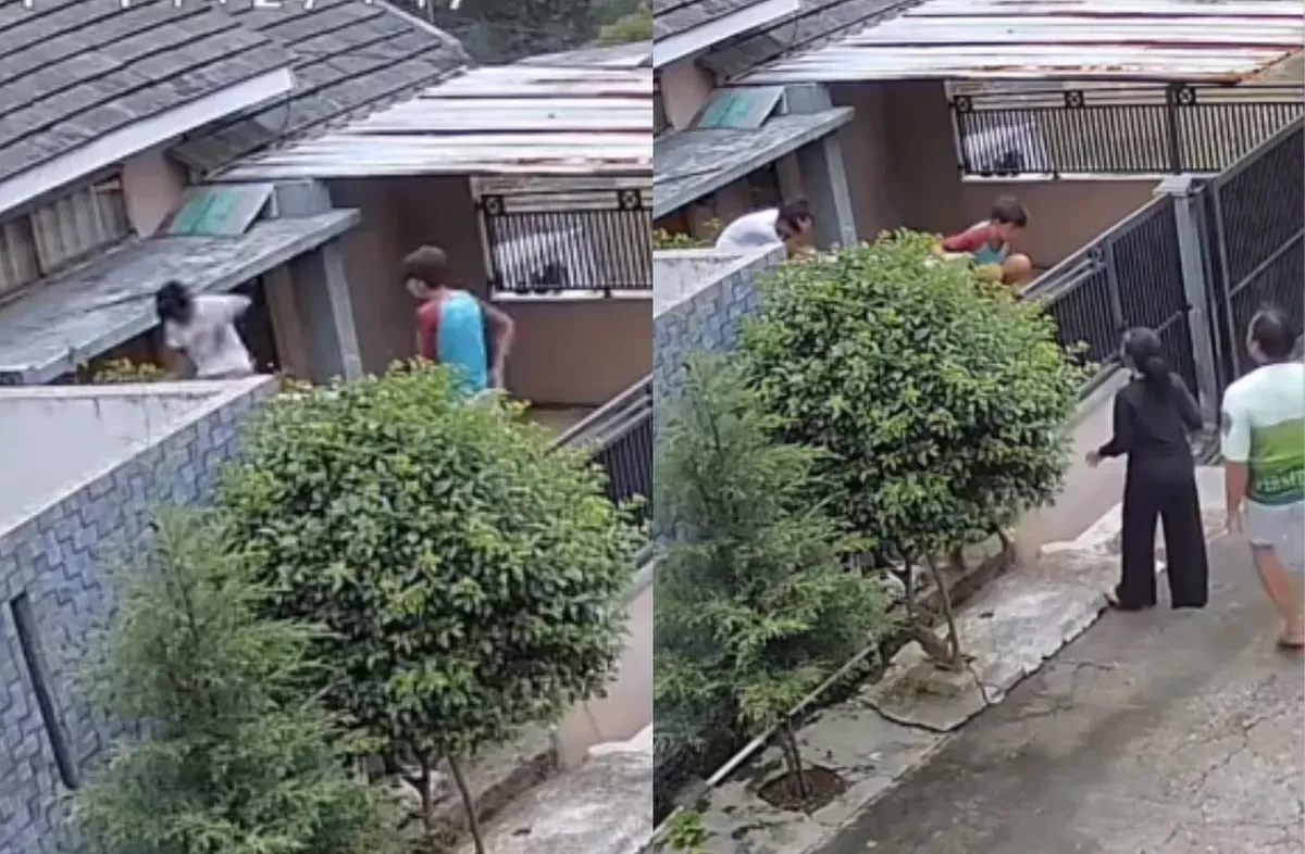 Momen dua anak diserang kawanan tawon di Bandung. (Sumber: Tangkap Layar Instagram/@medsoszone)