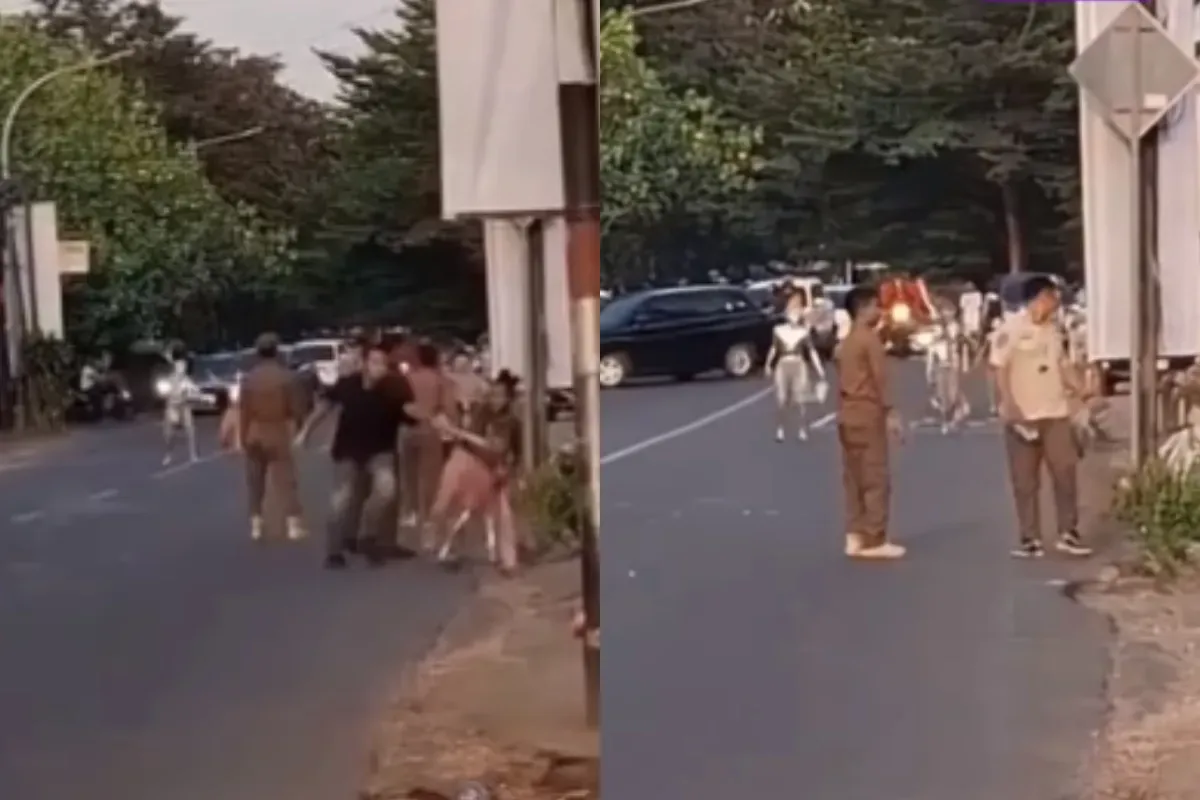 Momen sejumlah petugas Satpol PP di Makassar diserang oleh manusia silver menggunakan batu hingga busur. (Sumber: Tangkap Layar Instagram/@funnelmedia)