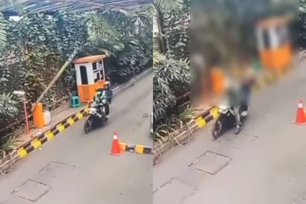 Driver ojol lalai hingga mengakibatkan penumpangnya menjadi korban terhantam palang parkir. (Sumber: Tangkap Layar Instagram/@jabodetabek24info)