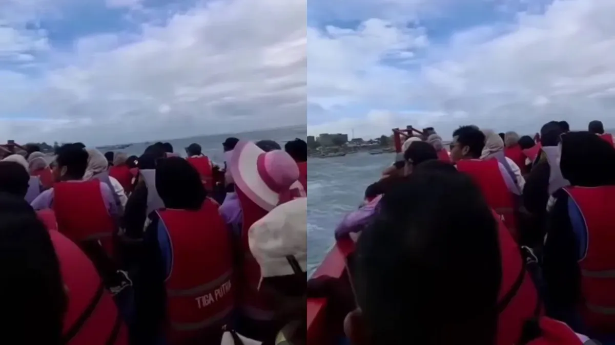 Ilustrasi. Viral detik-detik kepanikan penumpang kapal wisata di Pantai Malabero Bengkulu sebelum tenggelam hingga menewaskan 7 penumpang, diduga lantaran kapasitas terlalu banyak. (Sumber: Tangkap layar Instagram/@medsoszone)