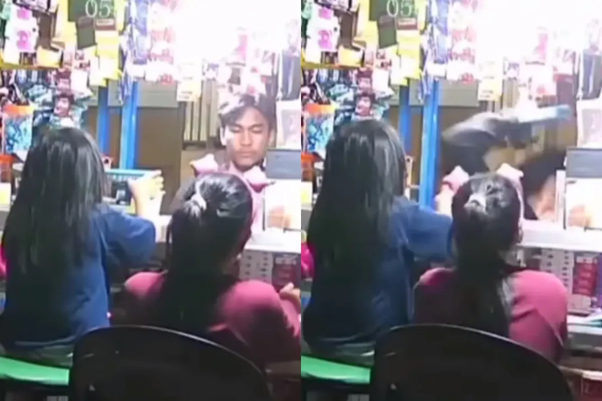 Aksi perampasan HP pemilik warung di Makassar oleh seorang pria yang berpura-pura membeli mie instan. (Sumber: Tangkap Layar Instagram/@medsoszone.id)