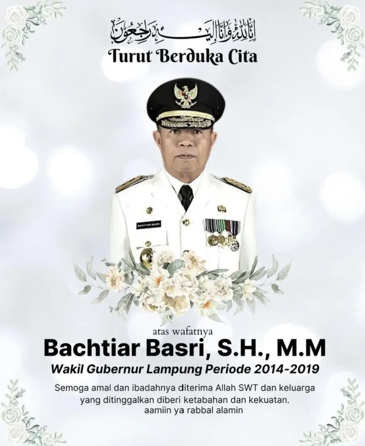 Kabar duka, Mantan Wakil Gubernur Lampung, H. Bachtiar Basri, wafat akibat serangan jantung di RSUD Abdul Moeloek. (Sumber: Dok Istimewa)
