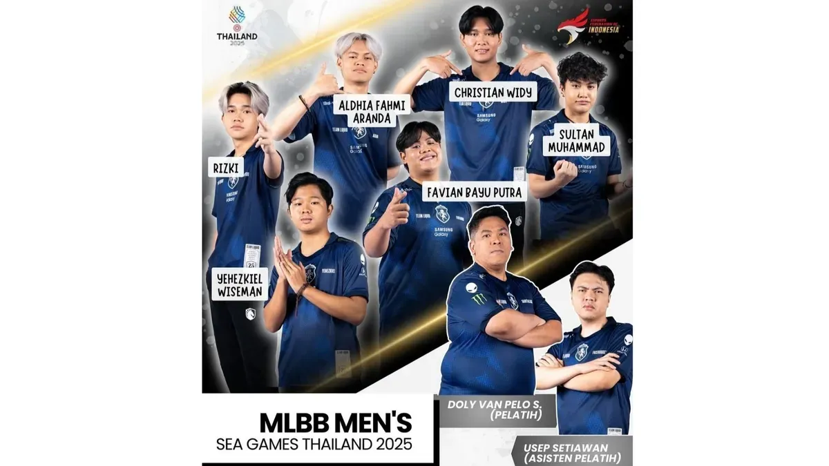Skuad roster timnas Esport Indonesia SEA Games Thailand 2025 kategori Mobile Legends Bang Bang dari tim Liquid ID. (PB ESI)