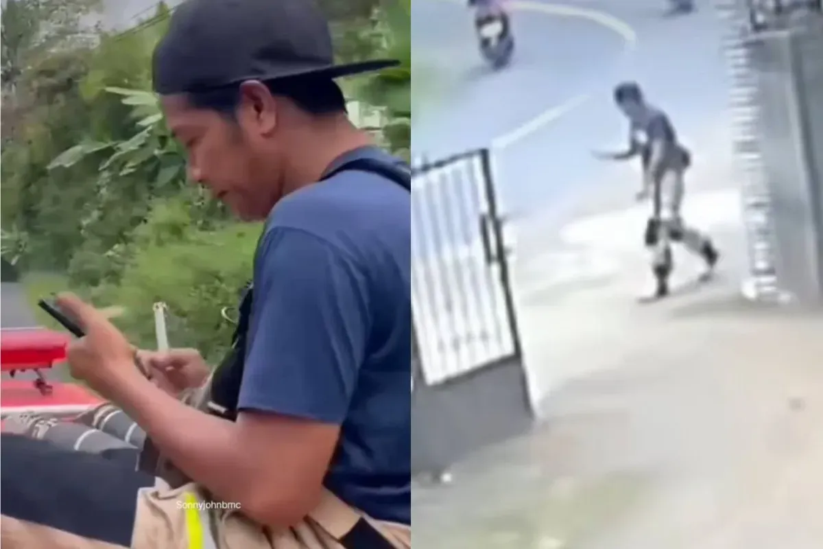 Beredar video petugas Damkar terjatuh dari truk saat menuju lokasi kebakaran rumah di Desa Tumbrep, Kecamatan Bandar, Kabupaten Batang hingga viral di media sosial. (Sumber: Tangkap layar Instagram/@medsoszone)
