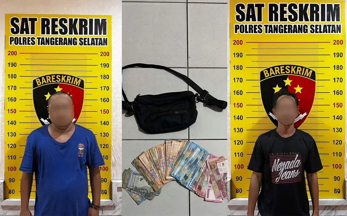 Dua Tersangka SP dan H yang ditangkap Polres Tangerang Selatan atas aksi premanisme di Parung Panjang, Kampung Karang Tengah, Kecamatan Pagedangan, Kabupaten Tangerang, Selasa, 13 Mei 2025. (Sumber: Foto/Humas Polres Tangerang Selatan)