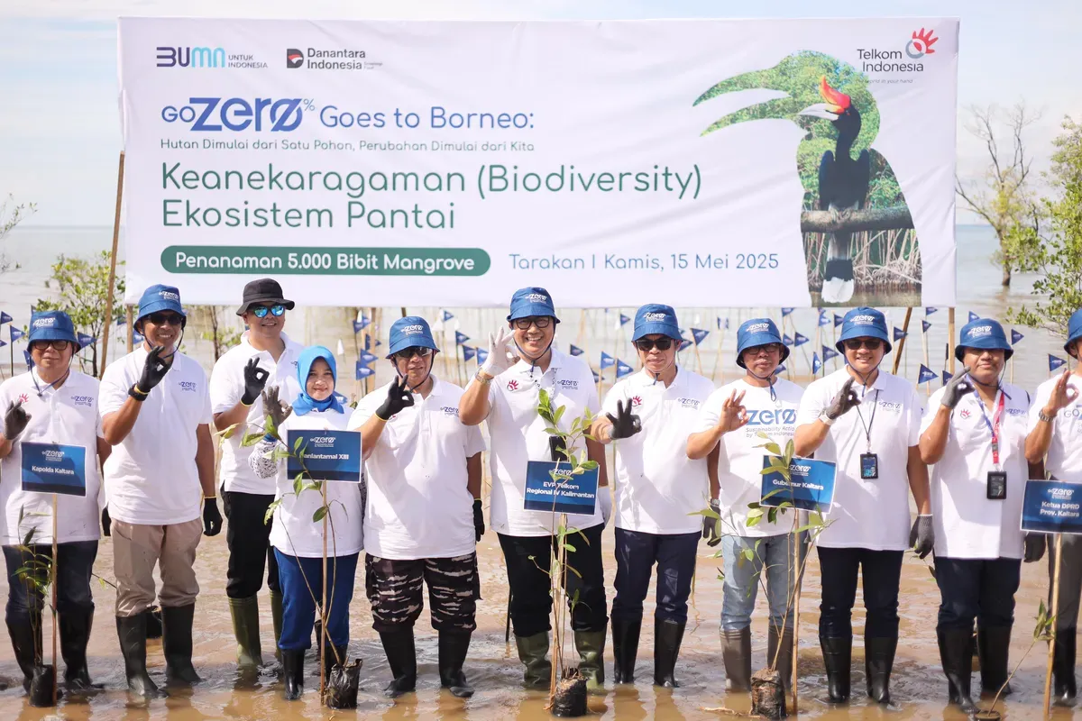 Penanaman 5.000 bibit mangrove pada acara GoZero% Goes to Borneo di Tarakan, Kalimantan Utara.