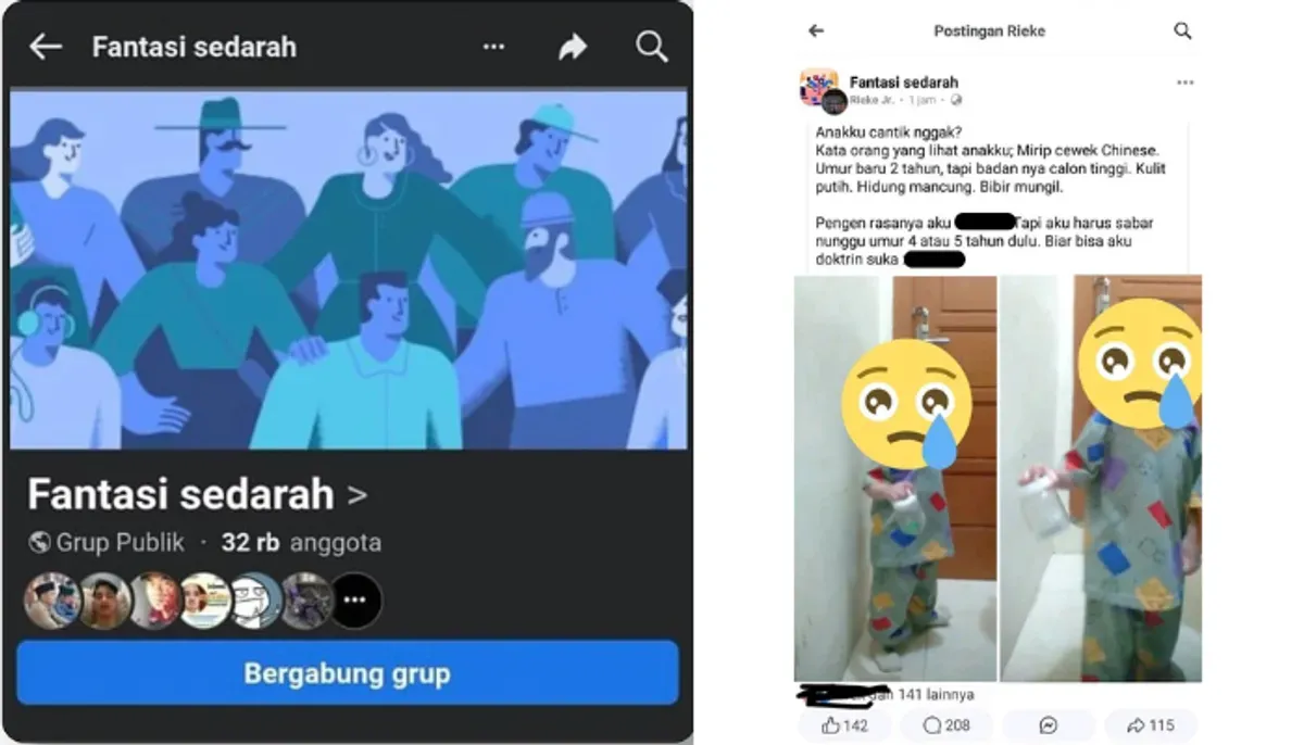 Konten mengerikan di grup Facebook hubungan sedarah hingga eksploitasi anak. (Sumber: X/@GasMedsos)