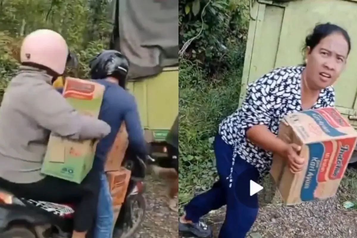 Aksi penjarahan warga terhadap truk yang mengalami kecelakaan tunggal. (Sumber: Tangkap Layar X/@dhemit_is_back)