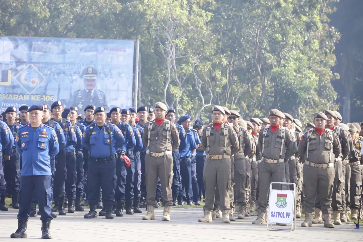 Apel HUT ke-75 Satpol PP dan ke-63 Satlinmas di Lapangan Upacara Raden Aria Yudha Negara, Kabupaten Tangerang, Senin, 19 Mei 2025. (Sumber: Dok. Pemkab Tangerang)