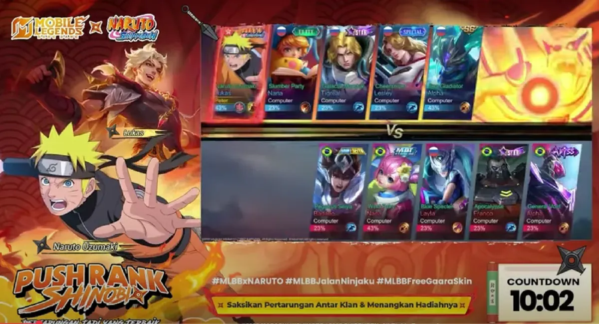 Tampilan hero MLBB mengenakan kostum Naruto Uzumaki dalam kolaborasi resmi MLBB x Naruto yang berlangsung hingga 15 Juni 2025. (Sumber: Dok/MLBB)