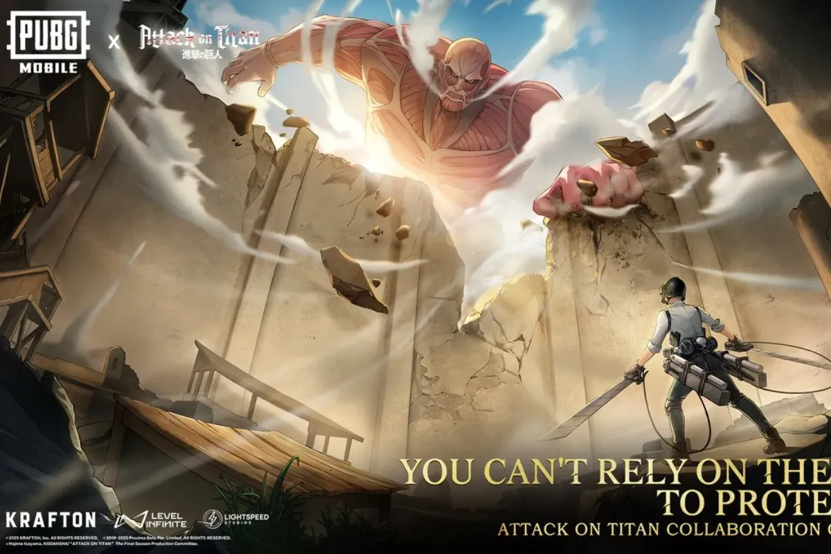 Ilustrasi kolaborasi antara PUBG x Attack on Titan (AOT). Cek skin eksklusifnya. (Sumber: X/PUBG)