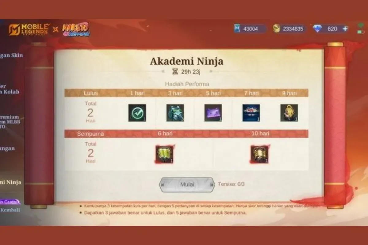 Jawaban kuis Akademi Ninja MLBB x Naruto, siapa yang bukan anggota Tim Taka Sasuke? (Sumber: Istimewa)