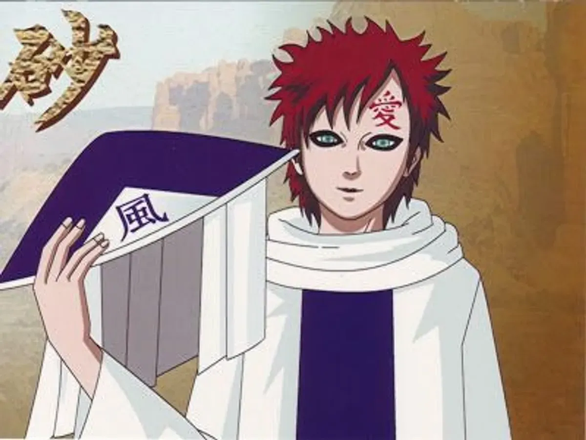 Gaara, Kazekage Kelima dari Sunagakure, menjadi sorotan dalam event kuis MLBB x Naruto karena transformasinya yang menginspirasi dari jinchūriki kesepian menjadi pemimpin bijaksana. (Sumber: Pinterest)