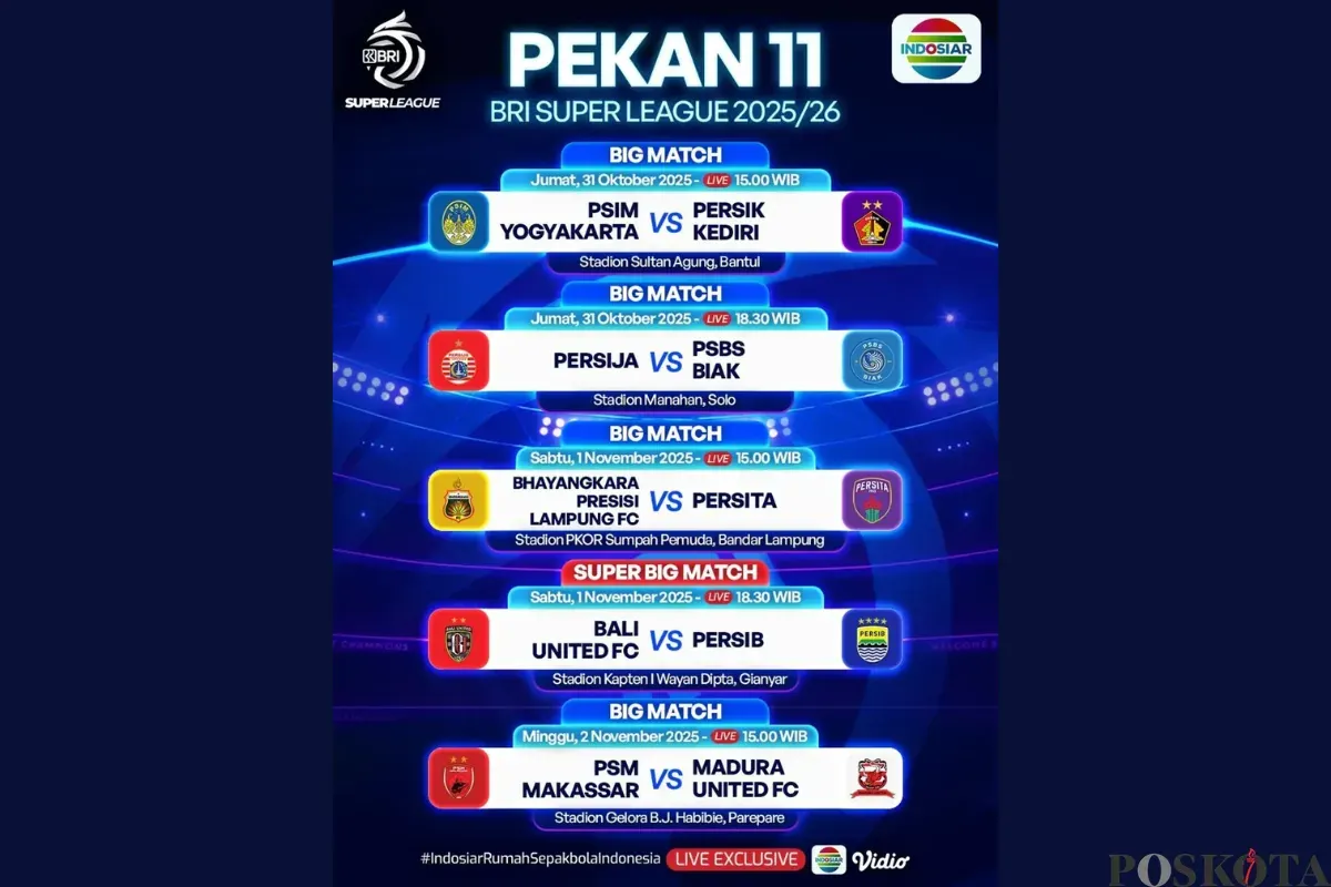 Jadwal BRI Super League Hari Ini 1 November 2025, Ada Bali United vs Persib Bandung (Sumber: Instagram/sports.indosiar/Edited Muhammad Ibrahim)