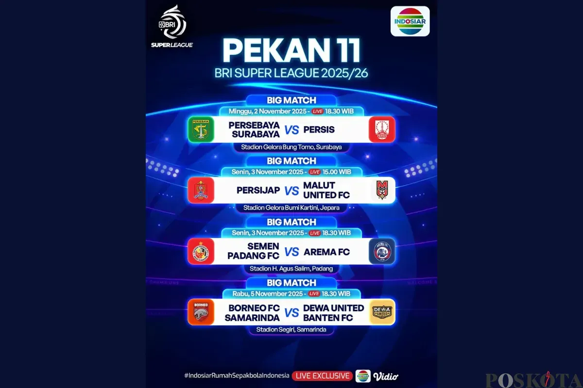 Jadwal BRI Super League Hari Ini Minggu 2 November 2025, Ada Persebaya vs Persis (Sumber: Instagram/sports.indosiar/Edited Muhammad Ibrahim)