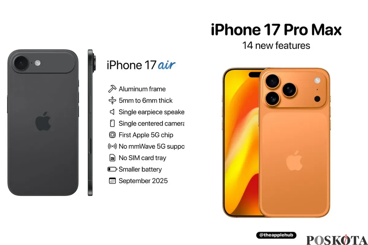 Perbandingan Spesifikasi dan Harga iPhone 17 Air vs iPhone 17 Pro Max (Sumber: Instagram/theapplehub/Edited Muhammad Ibrahim)