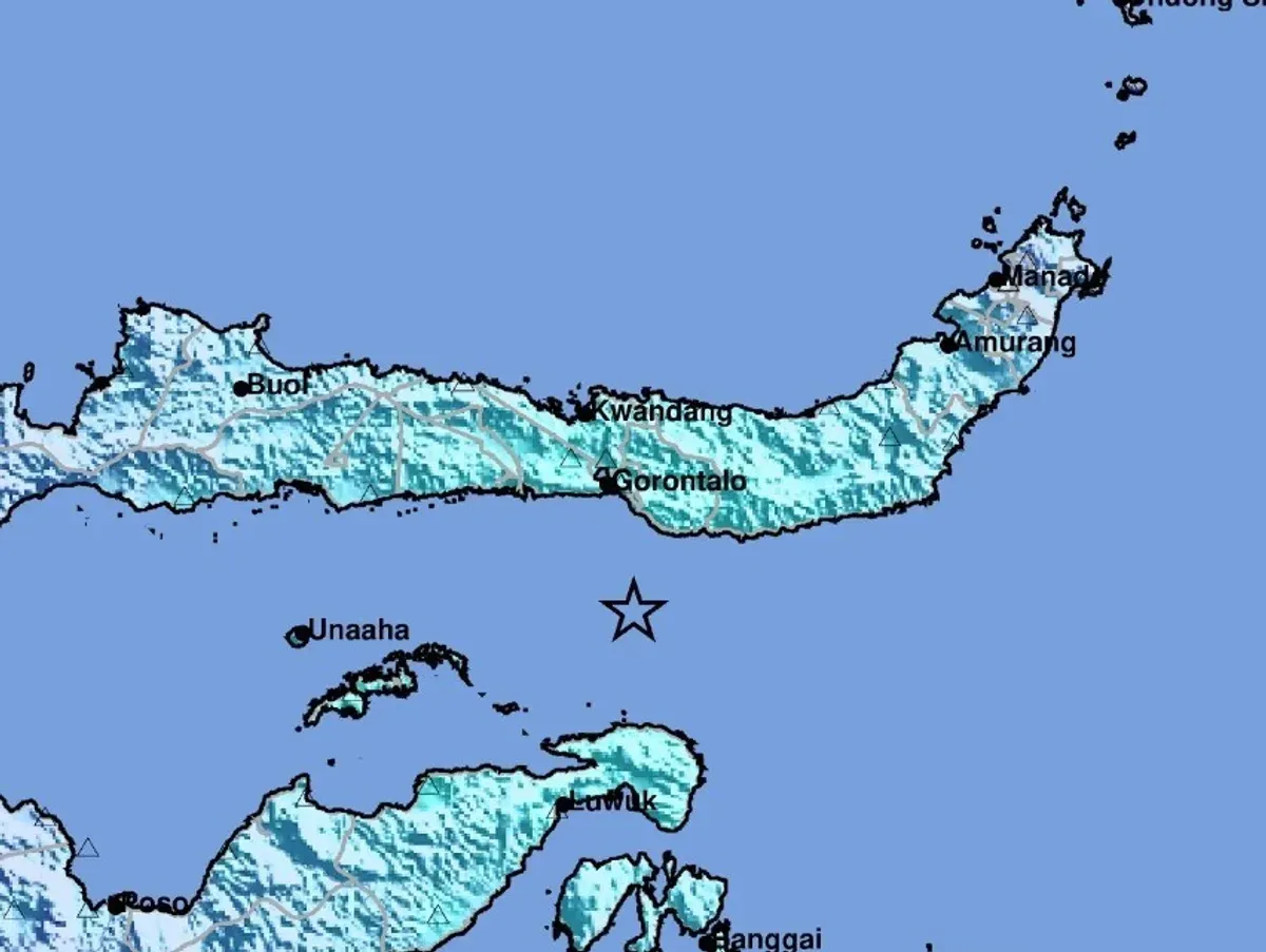 Gempa guncang wilayah Teluk Tomini, Bone Bolango, Gorontalo diguncang gempa tektonik berkekuatan magnitudo (M) 6,0 pada Rabu, 5 November 2025 pukul 06.32 WIB. (Sumber: BMKG)