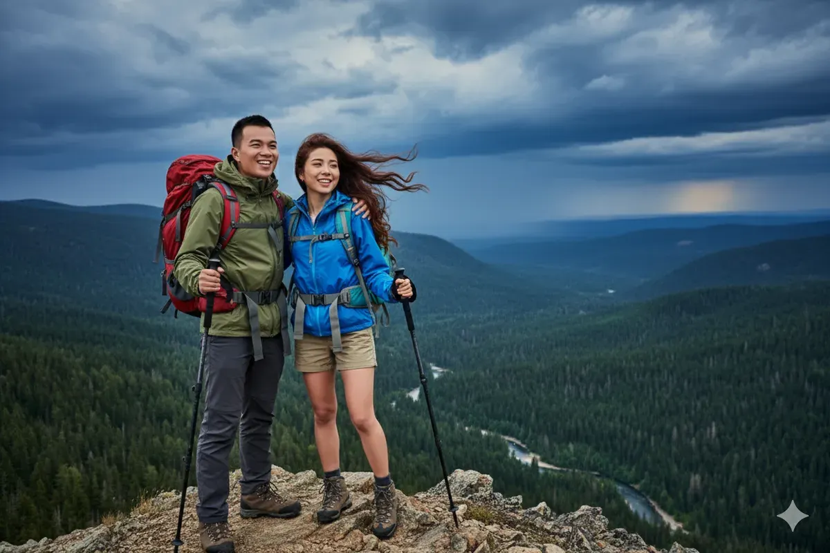 Hasil edit prompt Gemini AI foto pasangan LDR di gunung jadi romantis dan keren. (Sumber: Freepik/pressfoto)