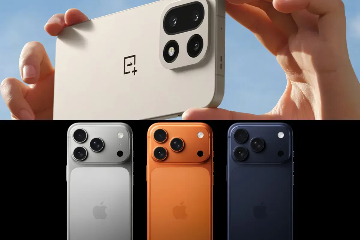 Ilustrasi perbandingan HP China dan iPhone 17. (Sumber: Kolase/Poskota)