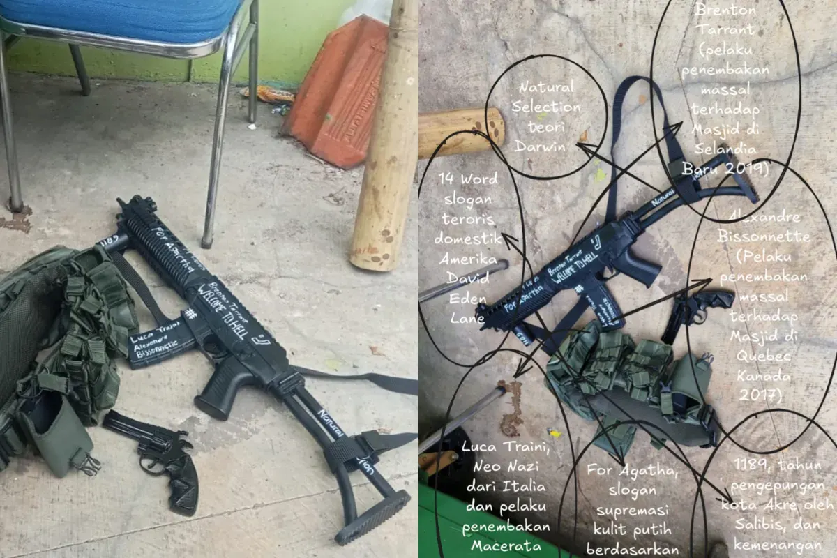 Potret senjata yang ditemukan dalam insiden ledakan di SMAN 72 Jakarta. (Sumber: X/@NLittlehoop)