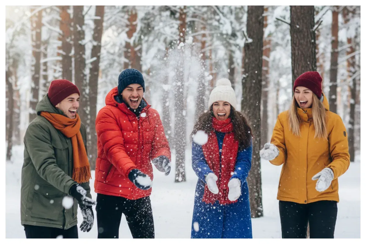Hasil prompt Gemini AI foto bareng teman seolah benar-benar berada di tengah salju. (Sumber: Freepik)