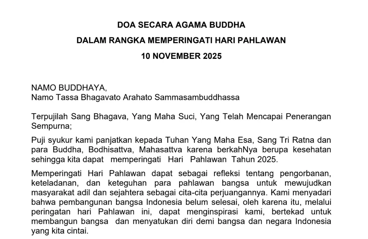 Teks Doa Upacara Hari Pahlawan 10 November 2025: Unduh Gratis Naskah Lengkap Lintas Agama.