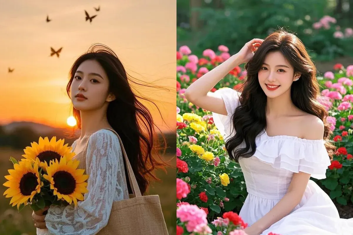 Gemini AI bisa ubah imajinasimu jadi potret nyata. Hasilnya? Seolah difoto di kebun bunga sungguhan. (Sumber: Gemini AI)