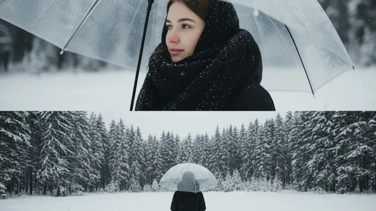 Hasil edit foto perempuan di salju pakai prompt Gemini AI. (Sumber: Gemini AI)