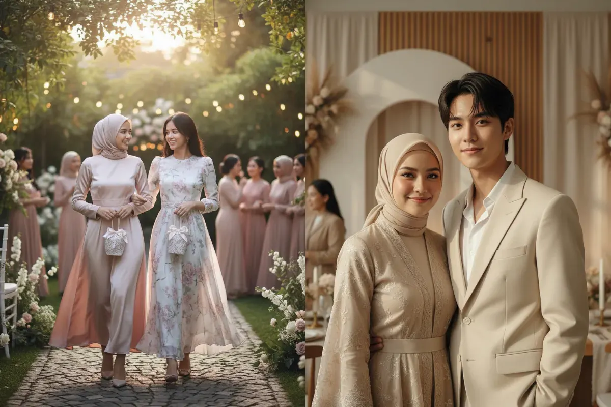 Ilustrasi foto kondangan bareng idol K-Pop yang dibuat melalui Gemini AI. (Sumber: Poskota/Gemini AI)