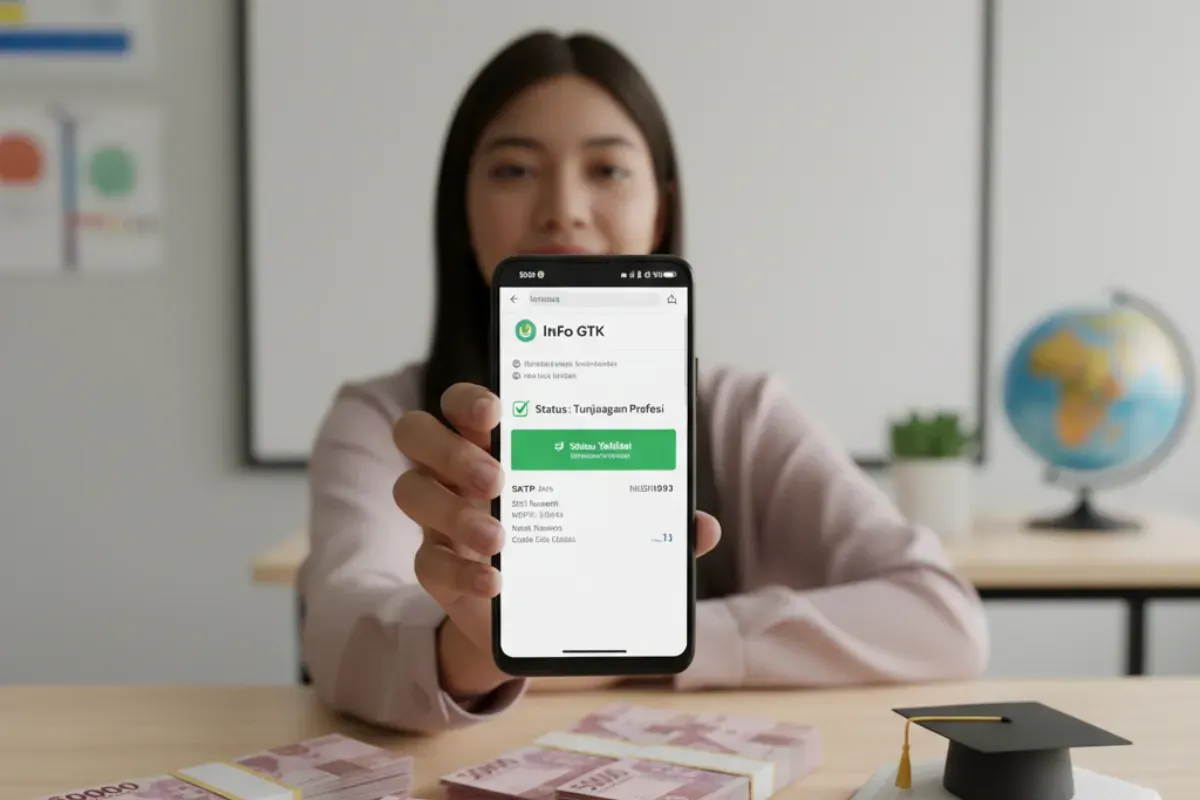 Ilustrasi status Info GTK untuk cek tunjangan profesi guru (TPG). (Sumber: Poskota/Gemini AI)