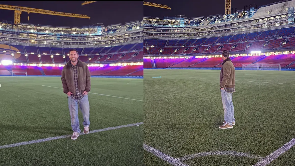 Lionel Messi saat kembali mengunjungi Camp Nou secara diam-diam, mengingatkan pada kenangan indahnya bersama Barcelona. (Sumber: Instagram/@Leomessi)