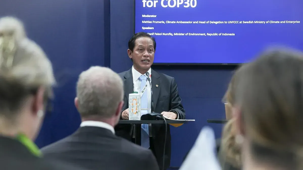 Menteri Lingkungan, Hanif Faisol dalam Pertemuan Tingkat Menteri Lingkungan di Konferensi Iklim COP30 di Brasil. (Sumber: Dok Kementerian LH)