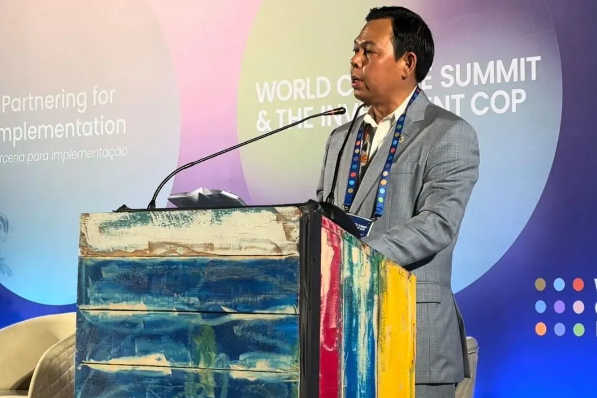 Ketua DPD RI, Sultan B. Najamudin dalam Plenary Investment Forum di Konferensi Para Pihak (COP) ke-30 di Brasil, Kamis, 13 November 2025, waktu setempat. (Sumber: Dok. DPD RI)