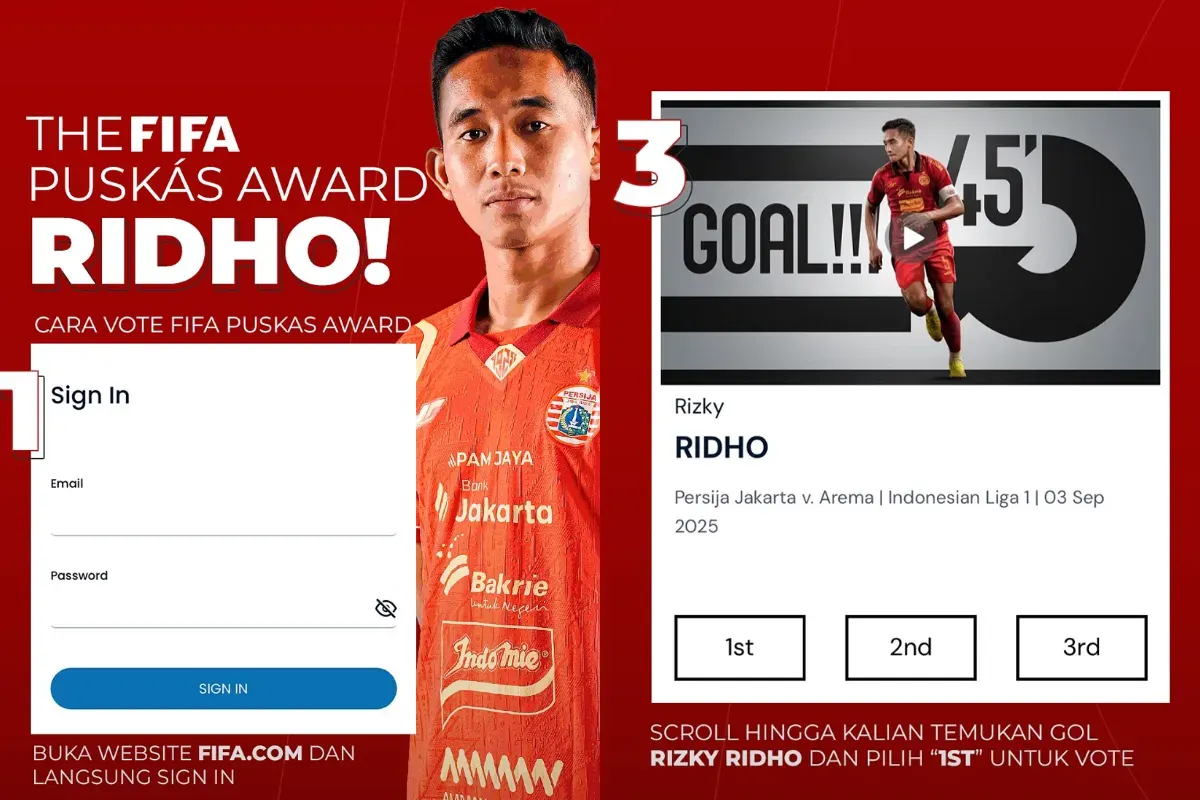 Ilustrasi cara voting Rizky Ridho di Puskas Award 2025. (Sumber: Instagram/@persija)