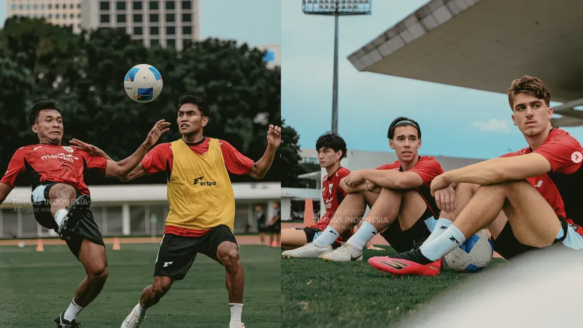 Pemain Timnas Indonesia U-23 saat menjalani sesi latihan menjelang laga uji coba melawan Mali di Stadion Pakansari. (Sumber: Instagram/@timnasindonesia)