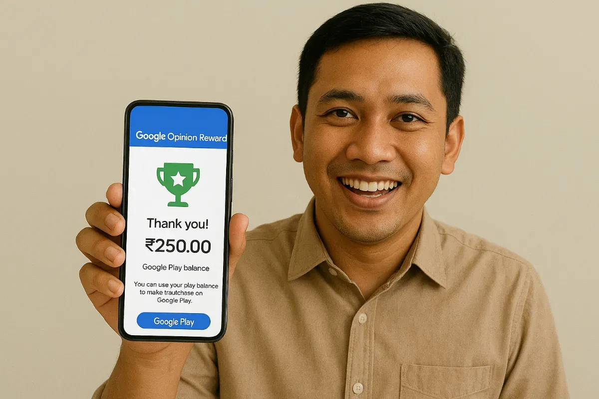 Ilustrasi menghasilkan saldo DANA gratis melalui aplikasi Google Opinion Rewards. (Sumber: ChatGPT)